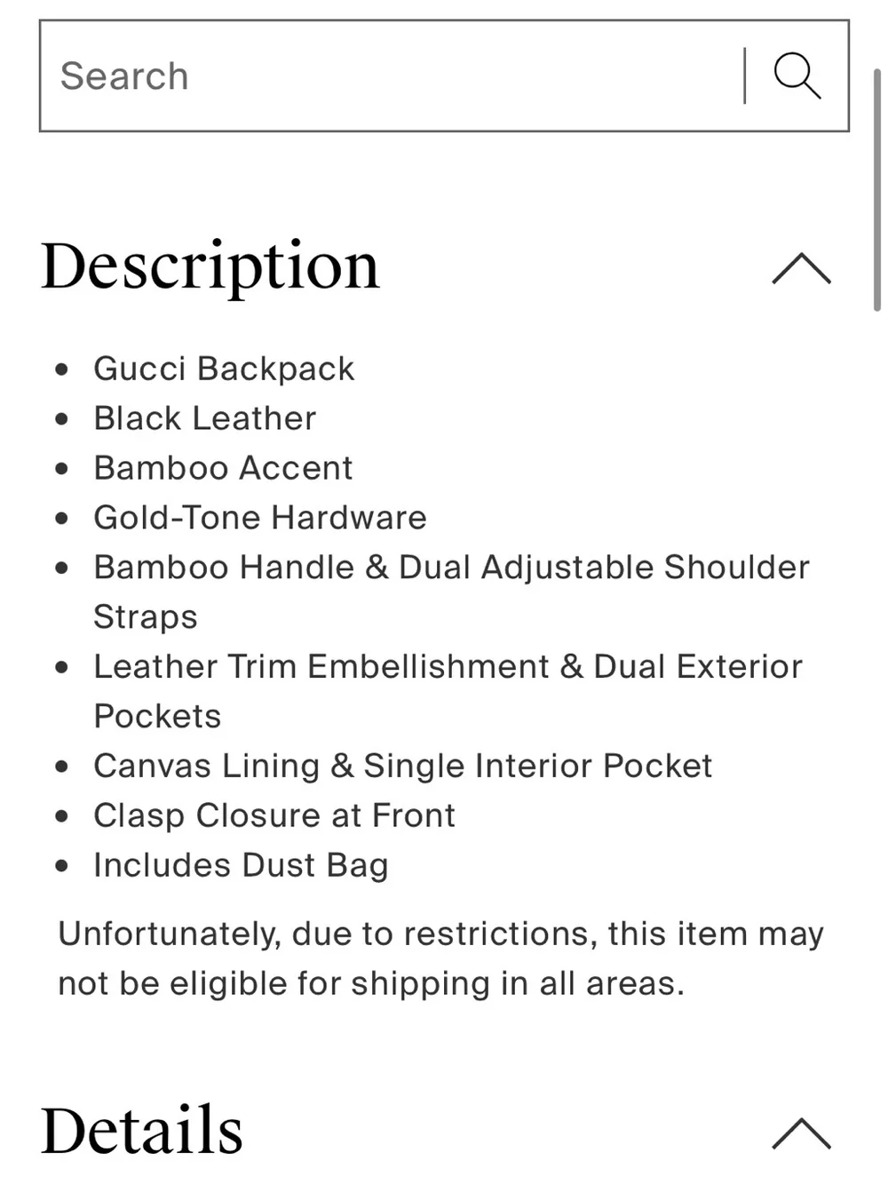 Gucci Black Leather Bamboo-Accent Drawstring Backpack